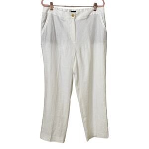 Talbots Pants Womens Size 8 Off White 100% Linen‎ Straight Leg Trouser Preppy